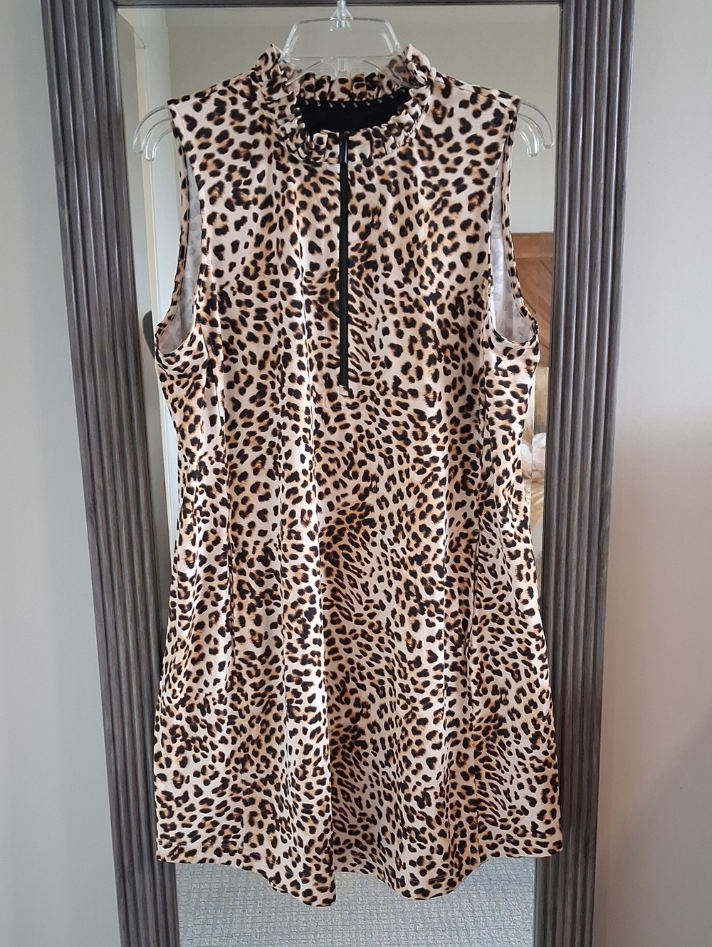 Tommy Bahama Sleevelss Leopard Print Ruffle Neck Zip Front Dress - Size XL